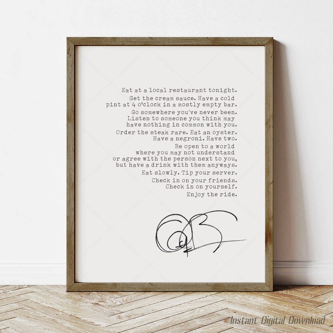 Anthony Bourdain Enjoy The Ride Travel Life Philosophy Quote Poster
