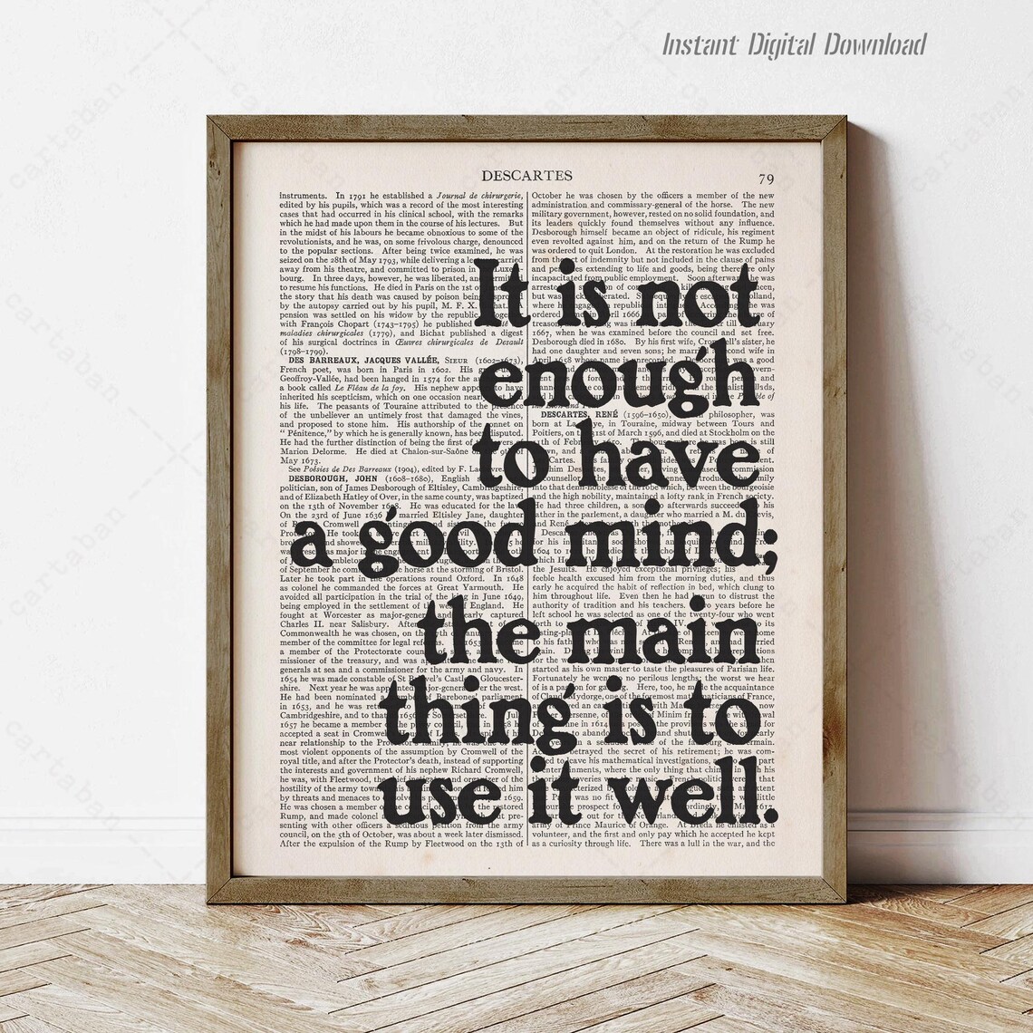 Rene Descartes It Is Not Enough to Have a Good Mind Quote Art Print Poster