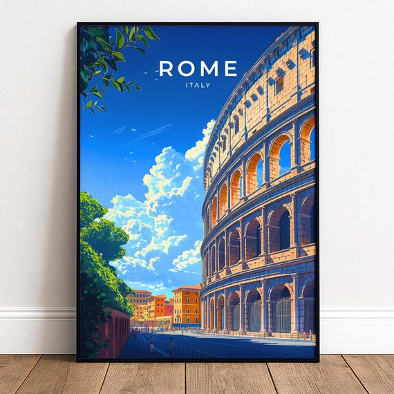 Rome Colosseum Travel Poster Italian Wall Art Print