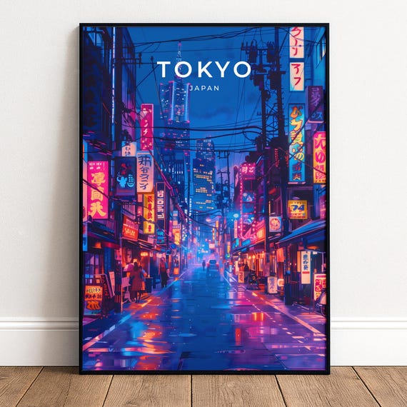 Tokyo Travel Poster Japanese Wall Art Neonlit Cityscape Print