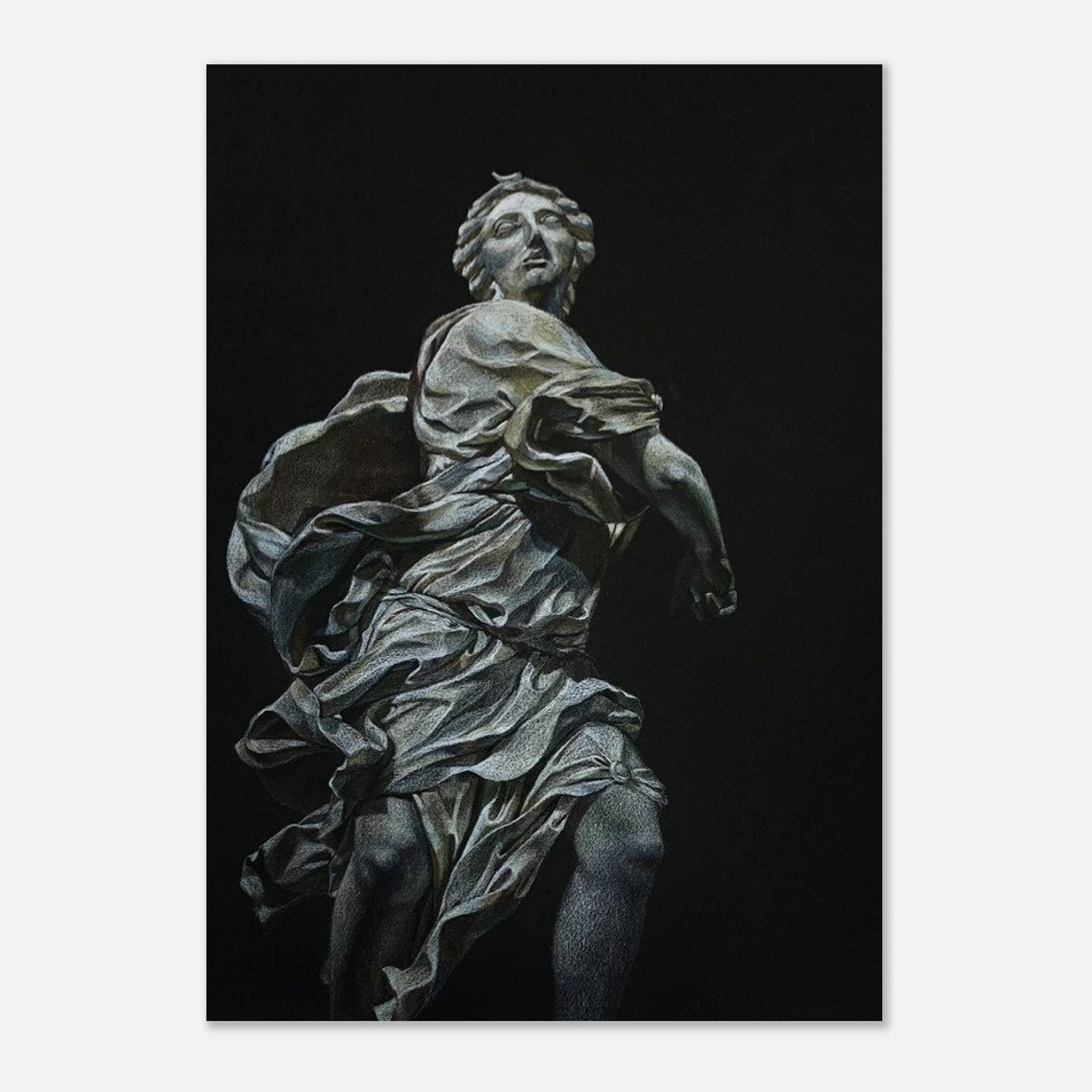 Classical Lady Statue Coloured Pencil Study Dark Background Poster - Image 2