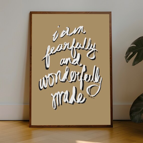 Fearfully And Wonderfully Made Psalm 139:14 Hand Lettered Art Poster