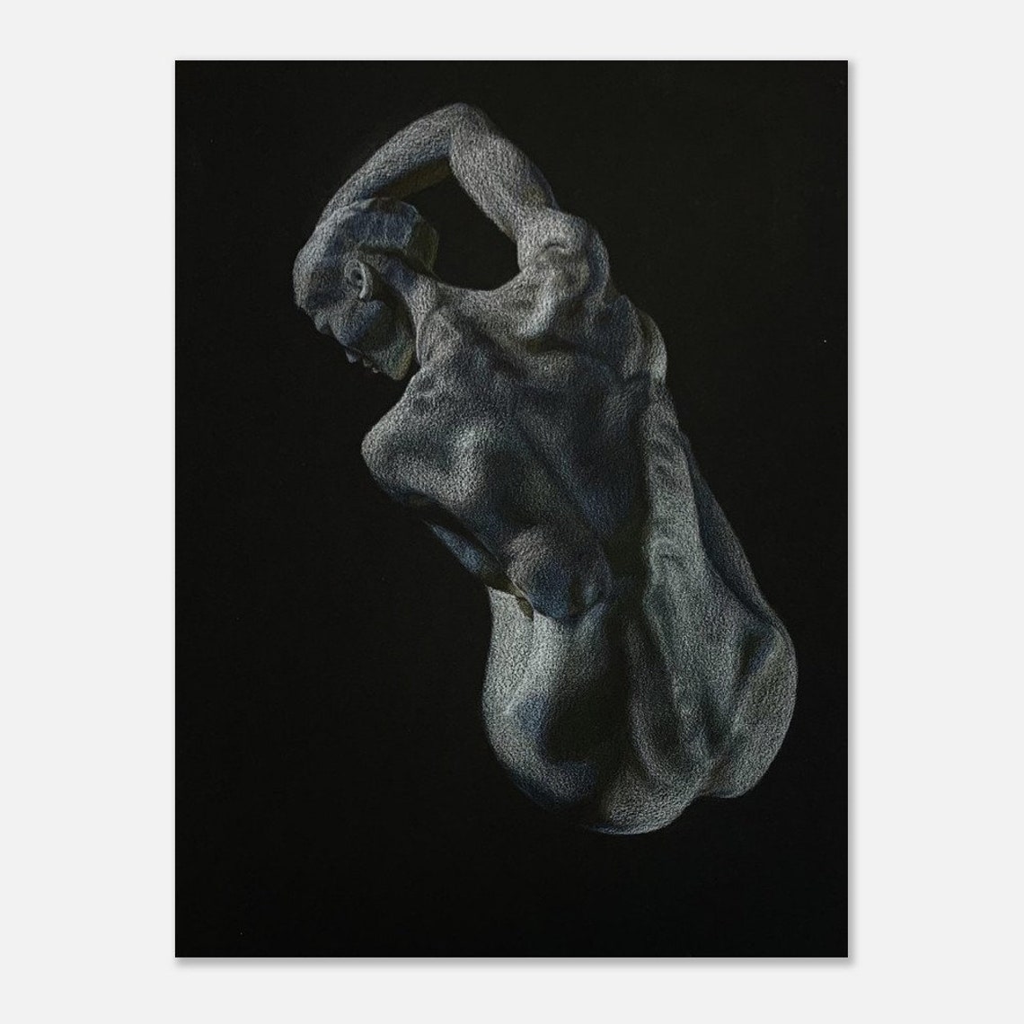 Classical Male Torso Statue Dramatic Coloured Pencil Art Poster - Image 3