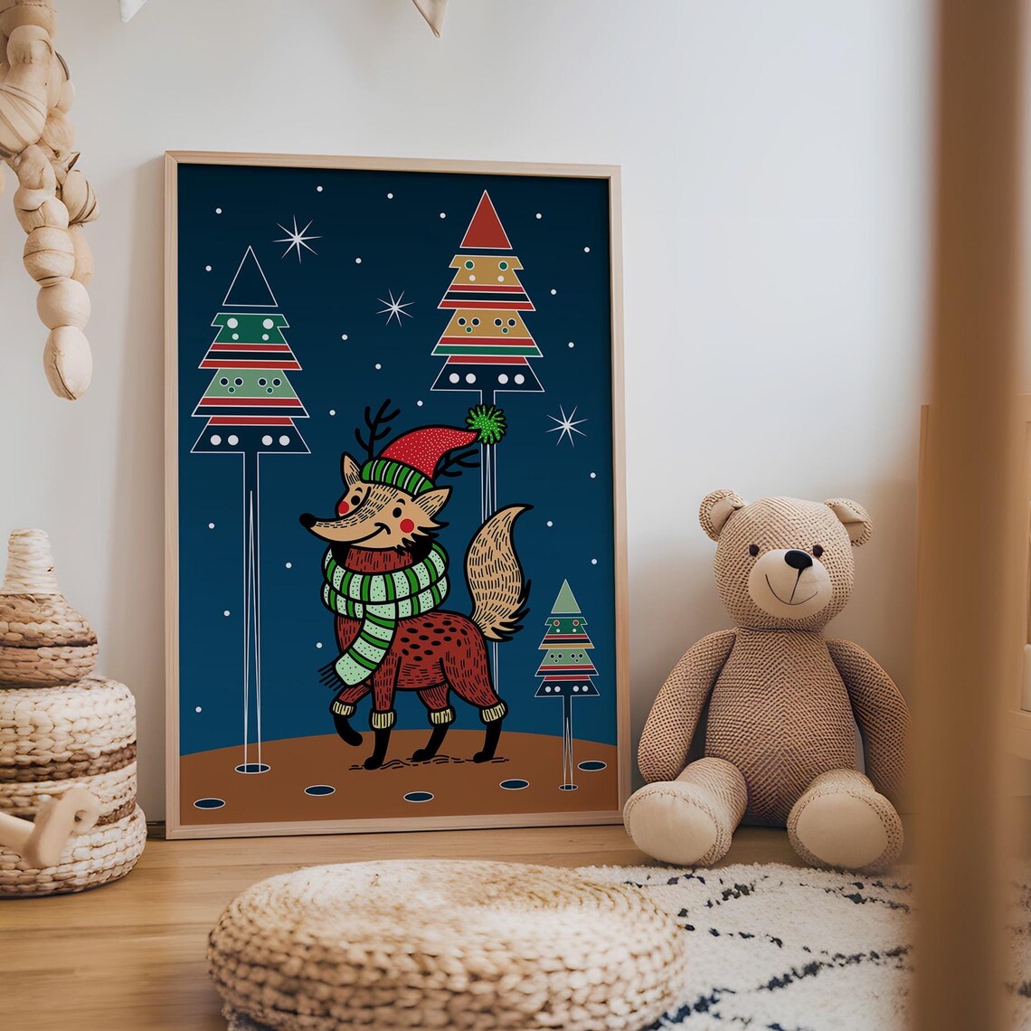 Funny Christmas Fox Poster, Holiday Animal Art Print