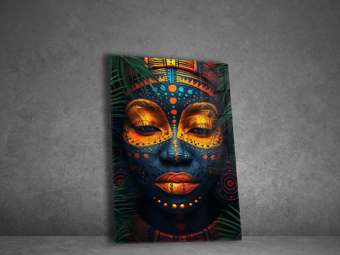 African Tribal Face Paint Gold Portrait Dark Ethnic Art Poster