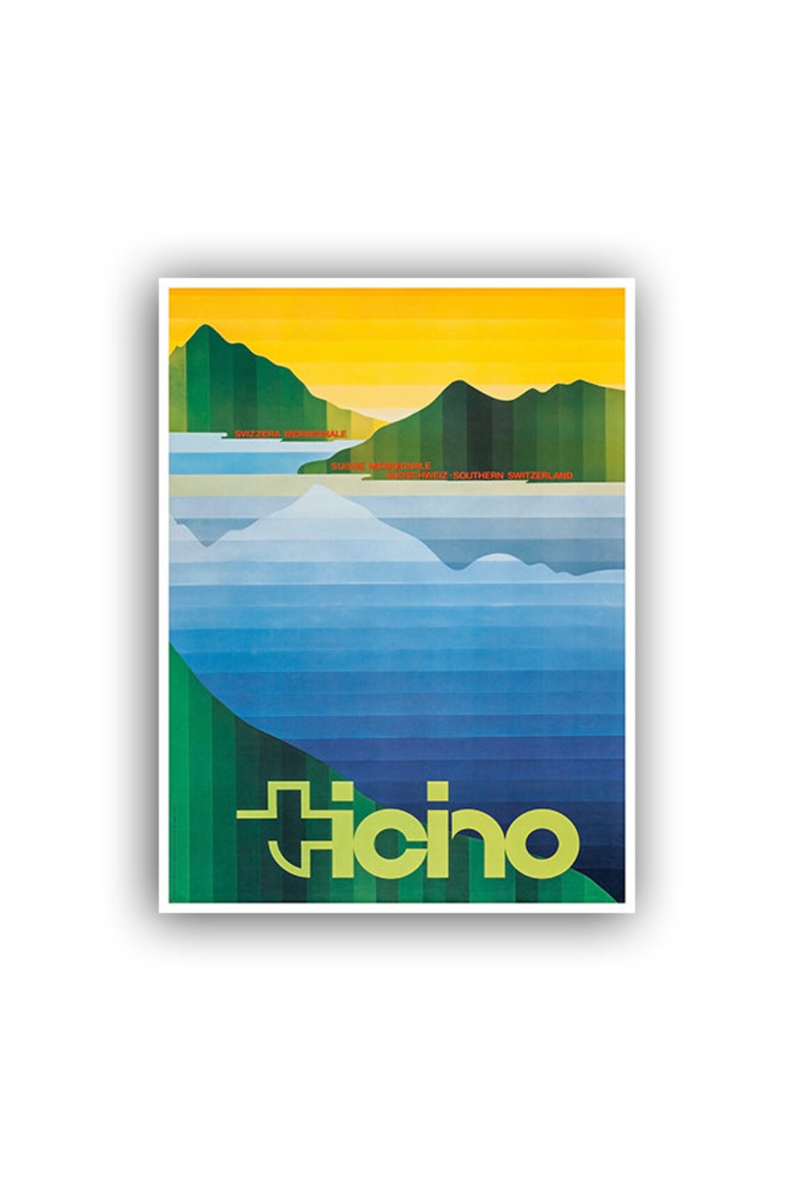 Ticino Southern Switzerland Lake Sunset Vintage Travel Poster