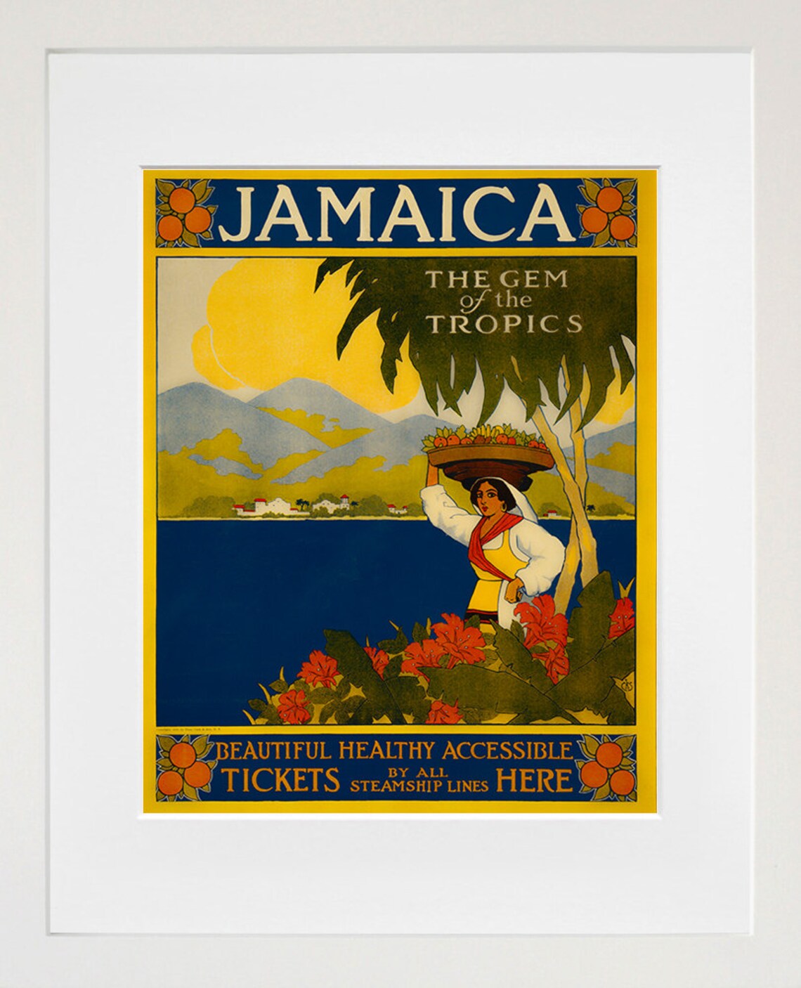 Jamaica Vintage Travel Poster, Island Wall Art Print
