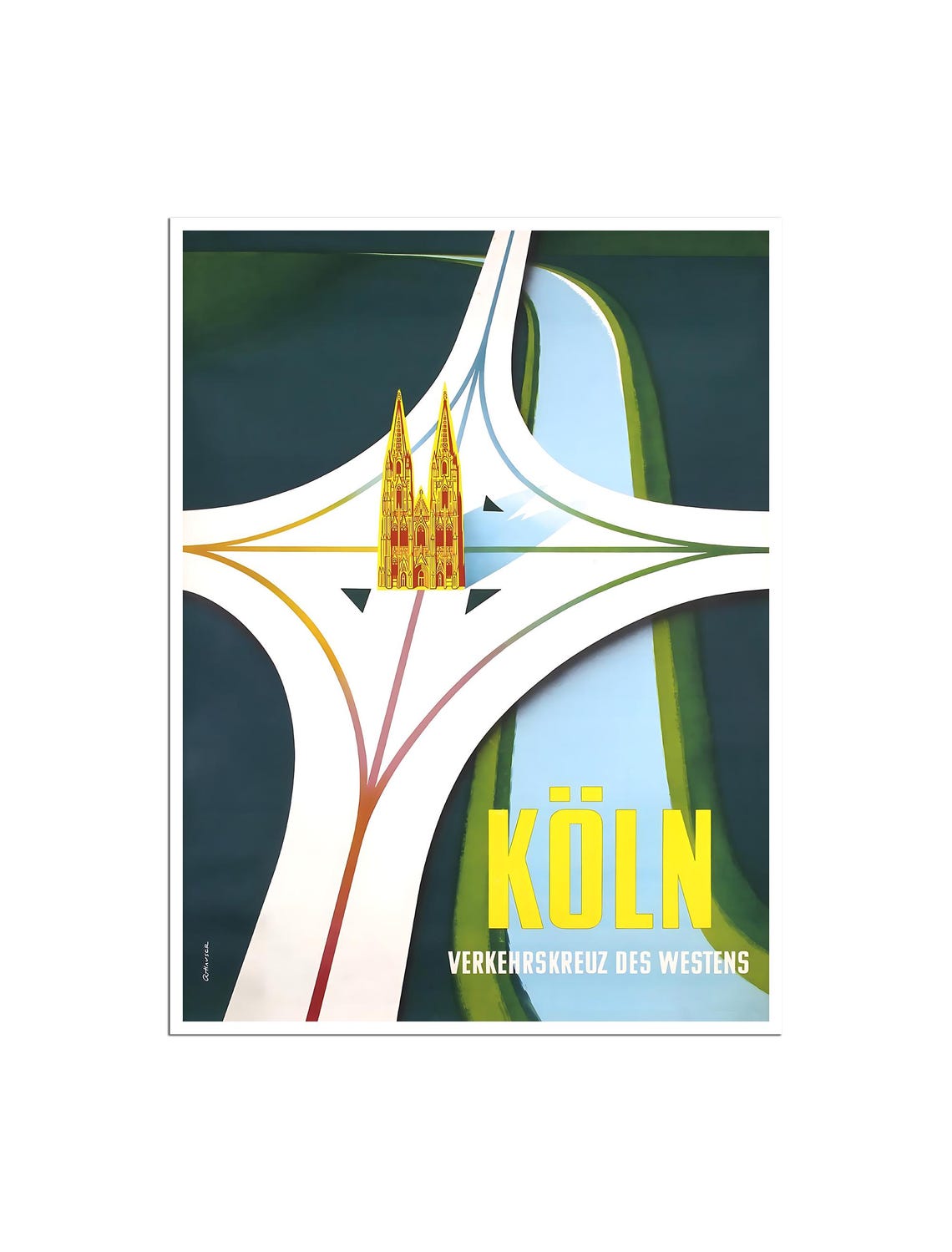 Koln Cathedral Germany Road Crossroads Vintage Travel Poster
