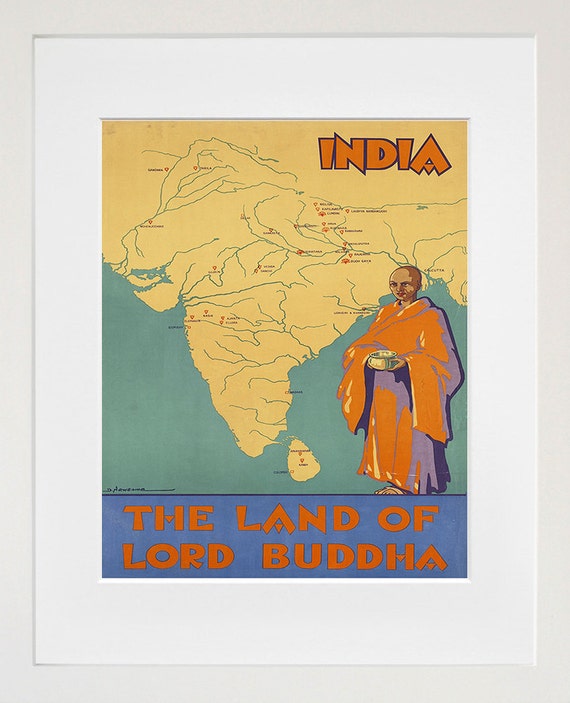 India Travel Poster Buddha Print Buddhism Art Indian Sign Zt240a