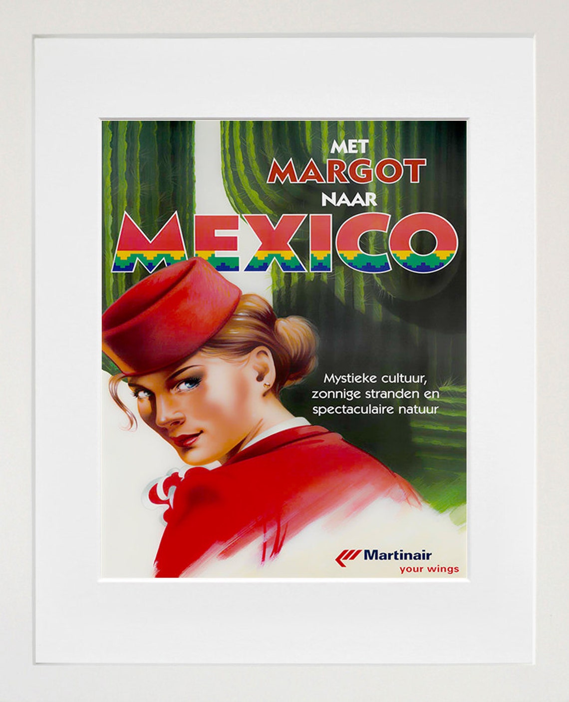 Mexico Martinair Vintage Dutch Airline Flight Attendant Travel Poster