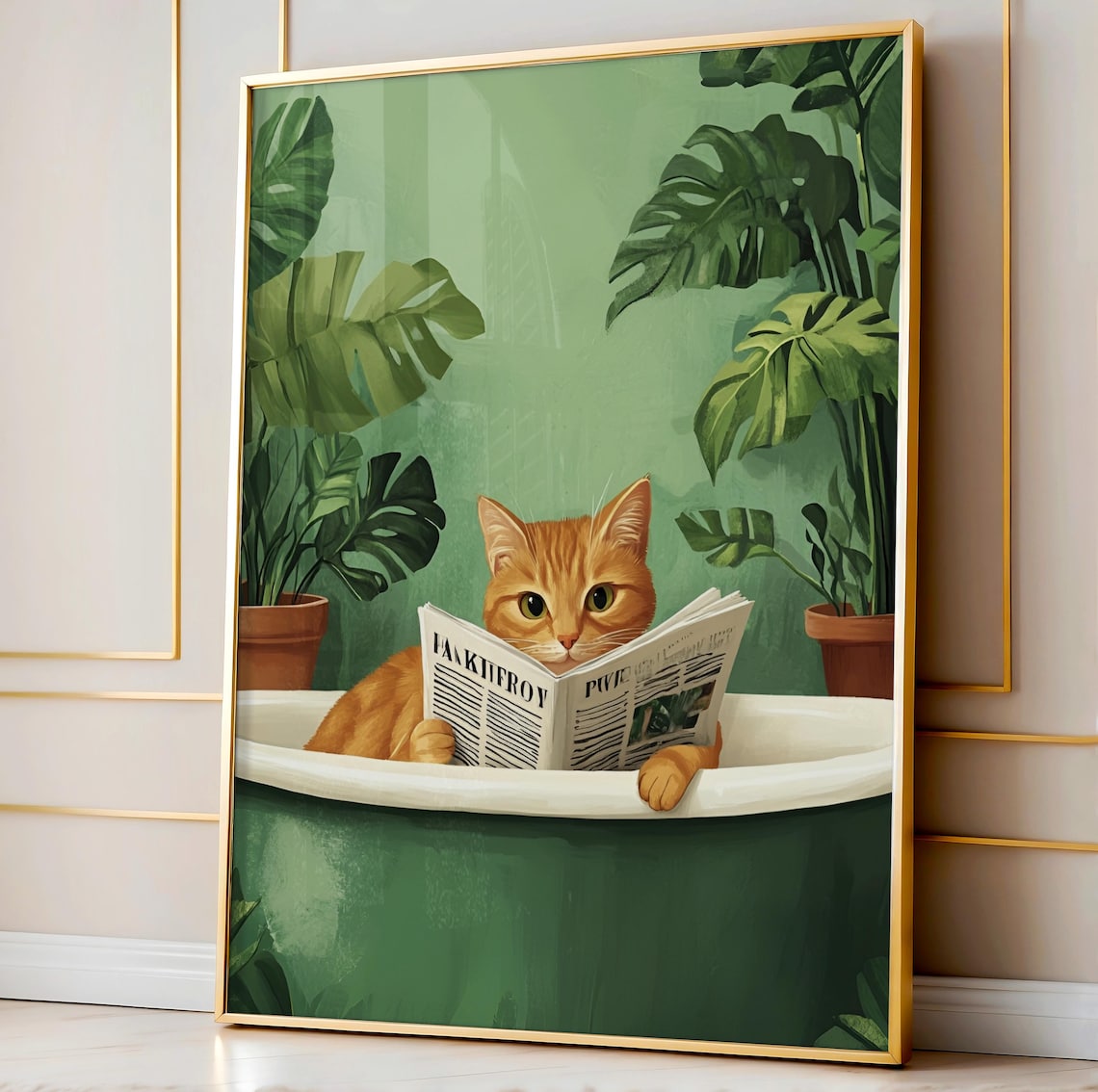 Bathtub Cat Funny Bathroom Wall Art Print