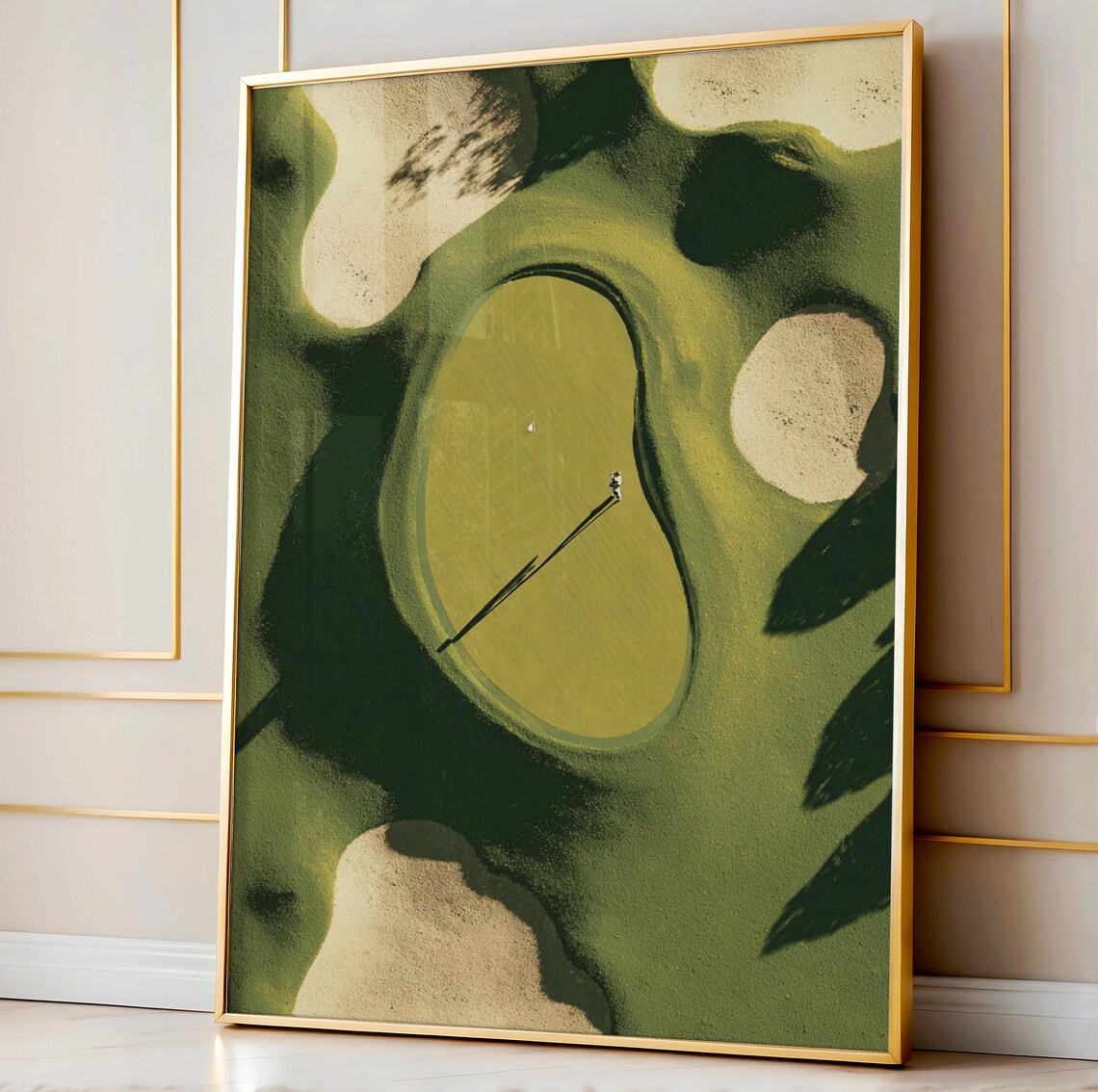 Golf Green Flag Art Print, Minimalist Vintage Course