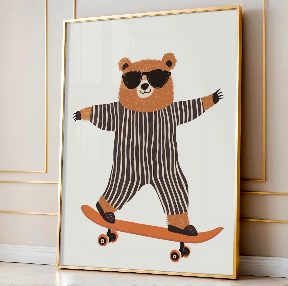 Skateboarding Bear Nursery Art Print, Kids Room Decor