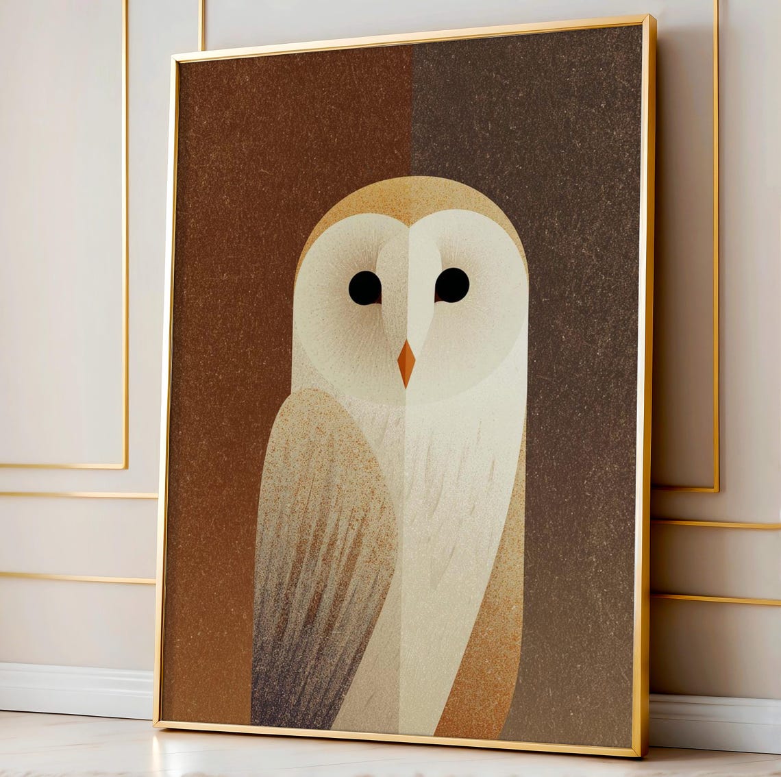 Barn Owl Front Facing Warm Brown Retro Illustration Bird Poster Art