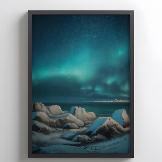 Northern Lights Wall Art Aurora Borealis Landscape Print Arctic Night Sky Poster Nature Photography