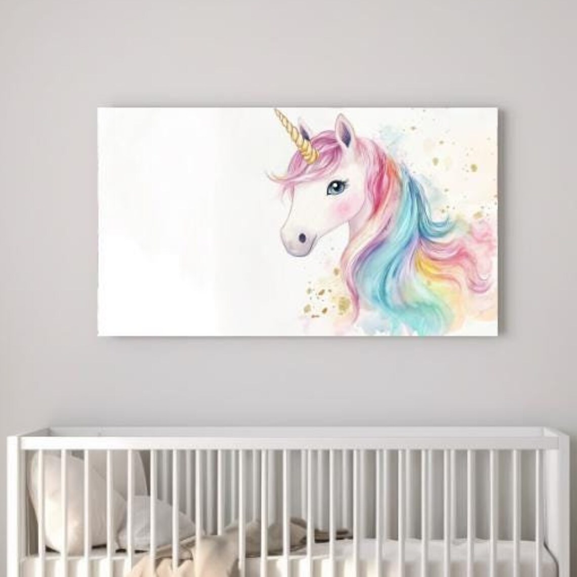 Unicorn Head Portrait Rainbow Mane Watercolor Nursery Wall Art Print