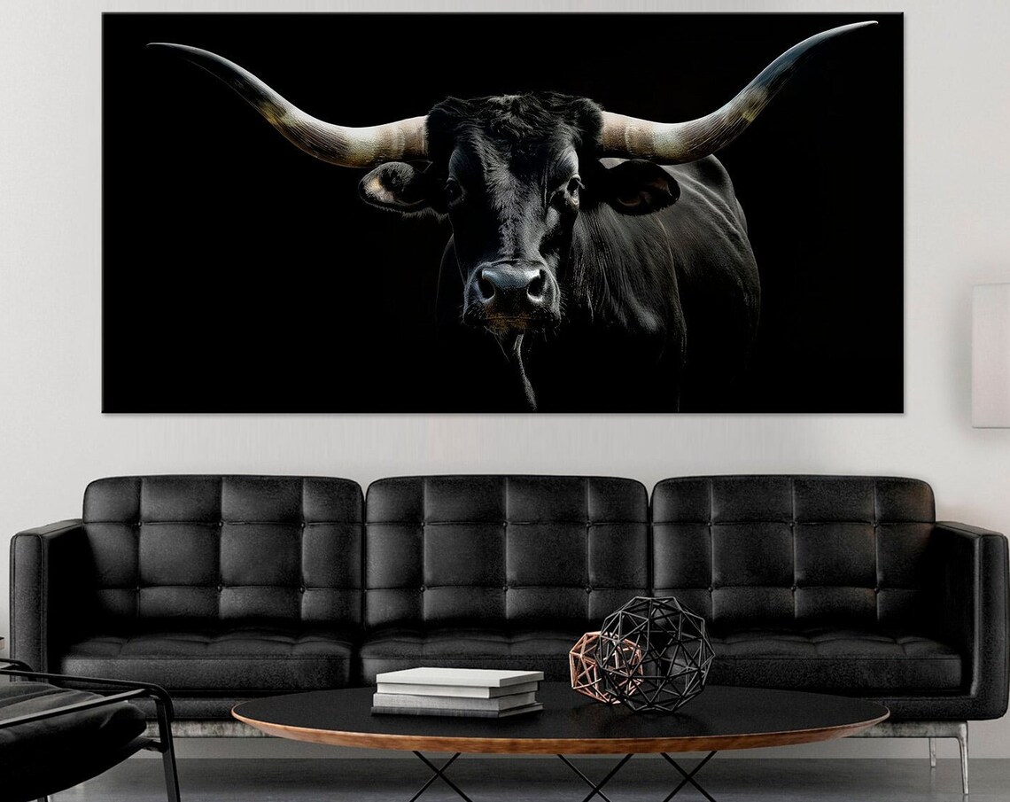 Black Longhorn, Rustic Texas Farmhouse Art Print