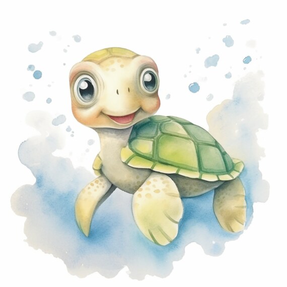 Cute Turtle In Watercolor For Your Childrens Room Artistic Picture For