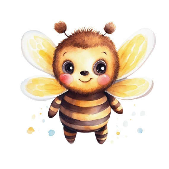 Cute Bumblebee Poster In Watercolor For Your Childs Room Artistic Bumblebee Picture For