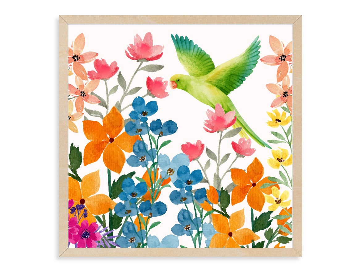 Green Parakeet Illustration Bird Painting Parrot