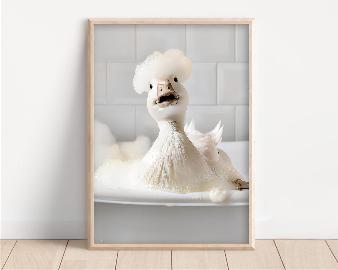 Cute Duck in a Bubble Bath with a Foam Hat Funny Animal Poster