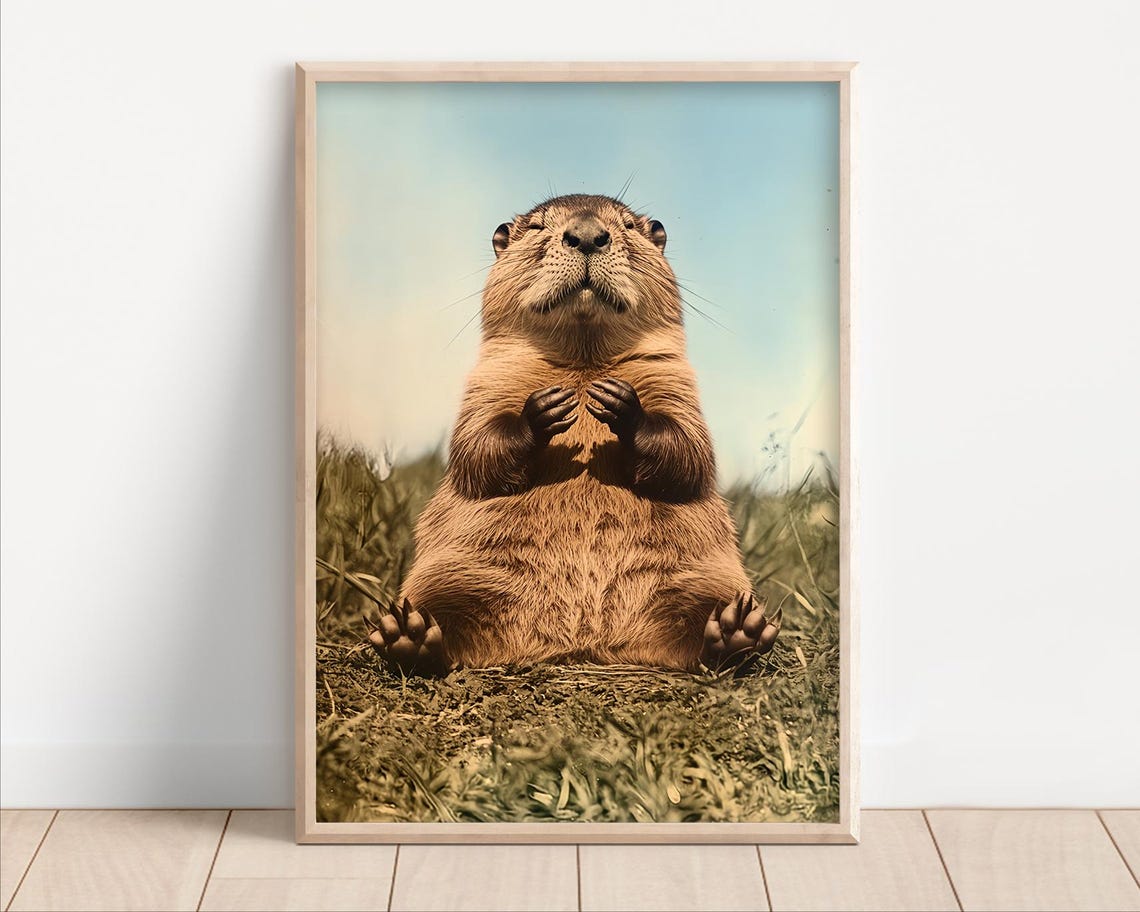 Yoga Beaver Meditating Cross Legged Vintage Funny Animal Poster