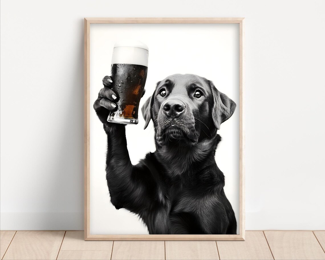 Labrador Dog Drinking Beer Humor Kitchen Art Print