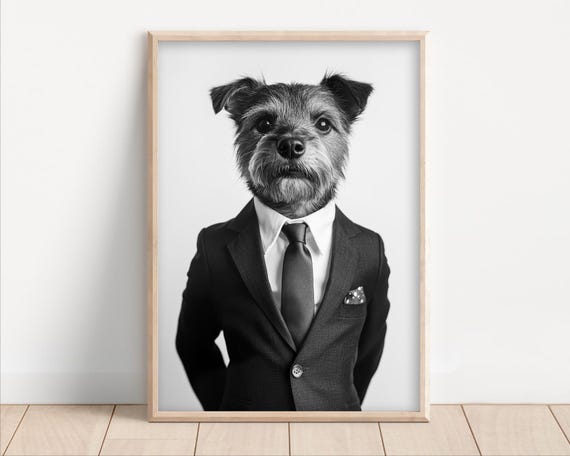Dog Wearing A Business Suit Funny Office Wall Art Print Animal Home Decor Success Quirky Humor Cute Retro Photo