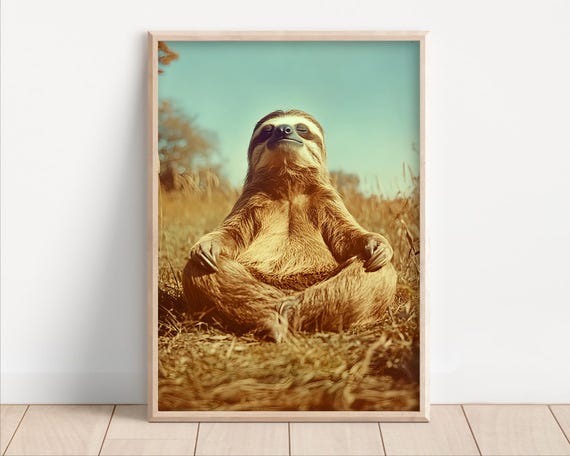 Yoga Sloth Poster Or Canvas Funny Wall Art Meditation Cute Kids Nursery Room Decor Retro Zen Quirky Animal Humor Print