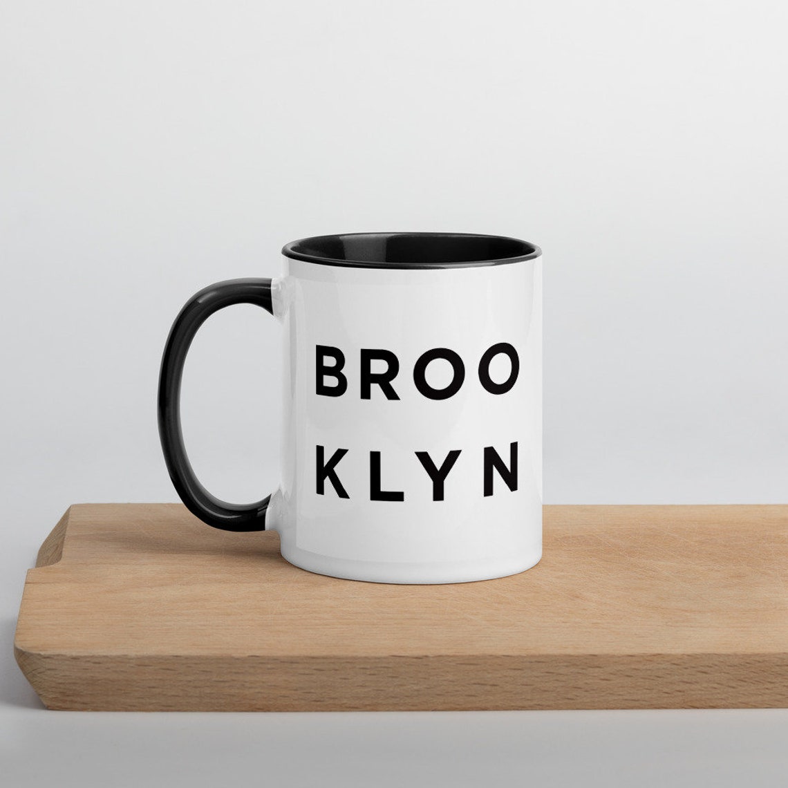 Brooklyn Bold Block Letter White Ceramic Mug Black Interior Print - Image 2