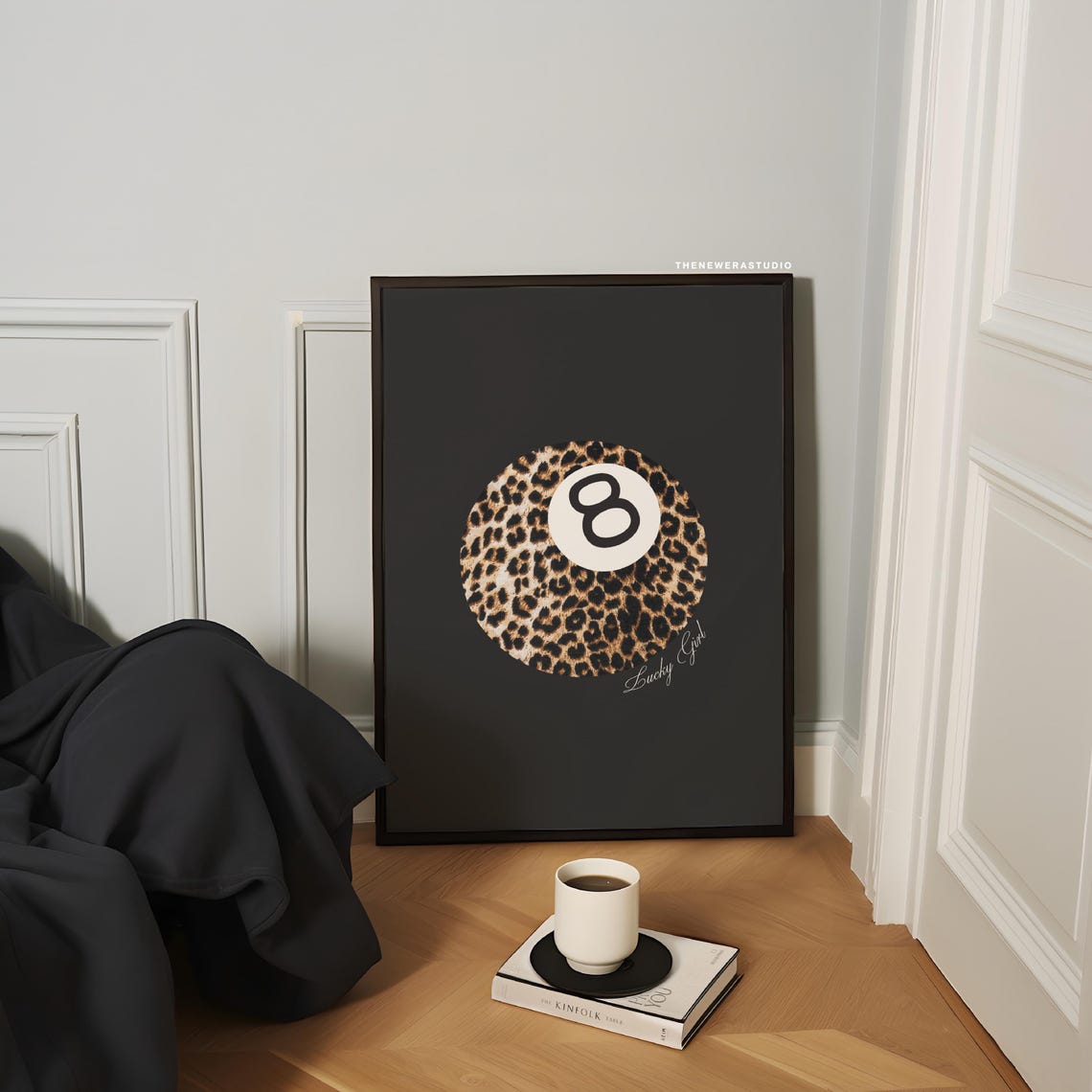 Lucky Girl Leopard Pattern 8 Ball Black Retro Pop Decor Poster