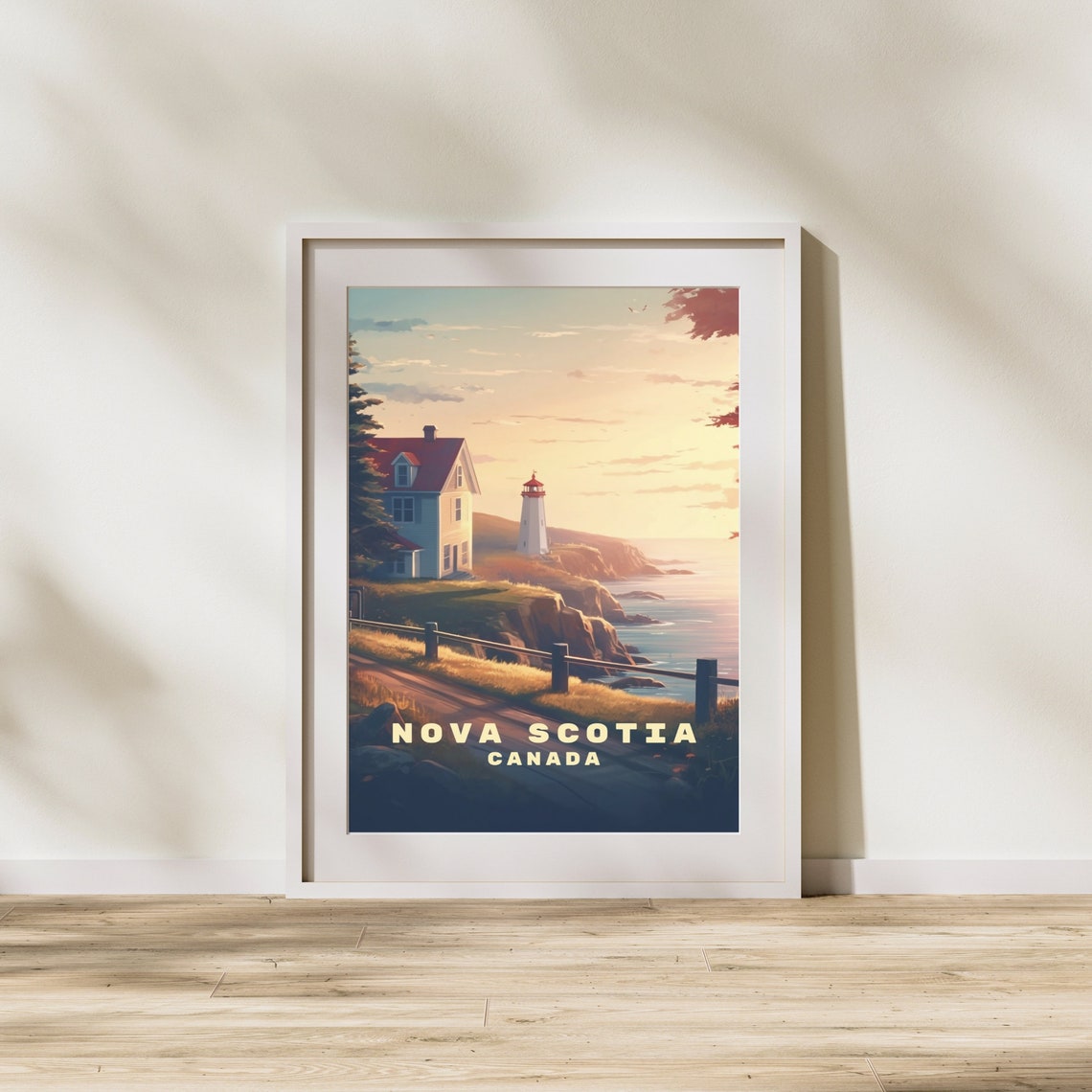Nova Scotia Lighthouse on Cliffs at Sunset Canada Travel Poster - Image 3