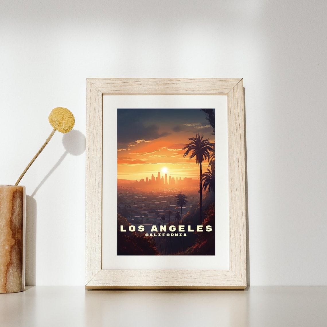 Los Angeles California Downtown Sunset Skyline Travel Poster - Image 2