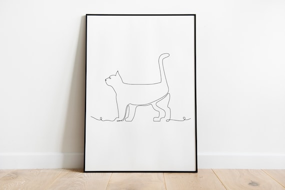 Minimalist Cat Line Art Drawing Single Continuous Line Pet Portrait Poster