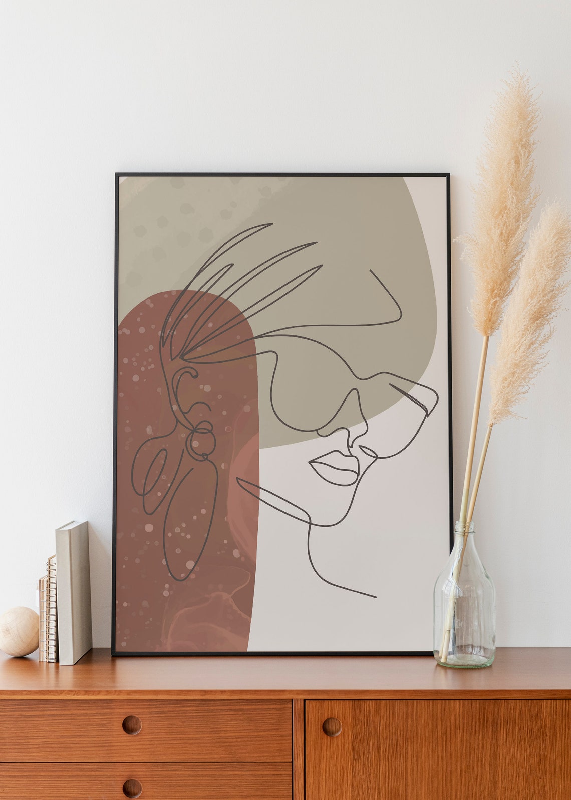 Female Profile Sunglasses Line Art Abstract Terracotta Sage Poster