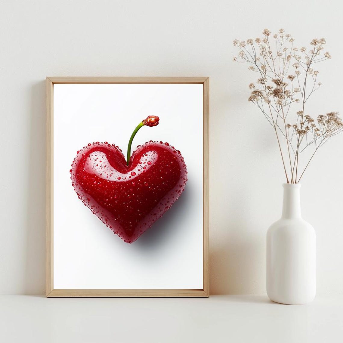 Heart Shaped Cherry Print Glossy Red Love Fruit Valentine Wall Decor