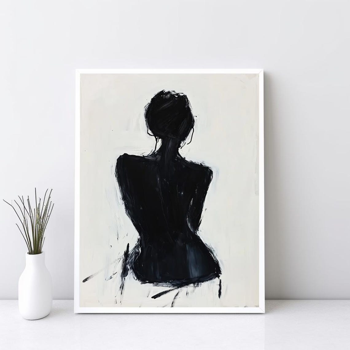 Abstract Black Woman Silhouette Modern Figure Ink Art Poster