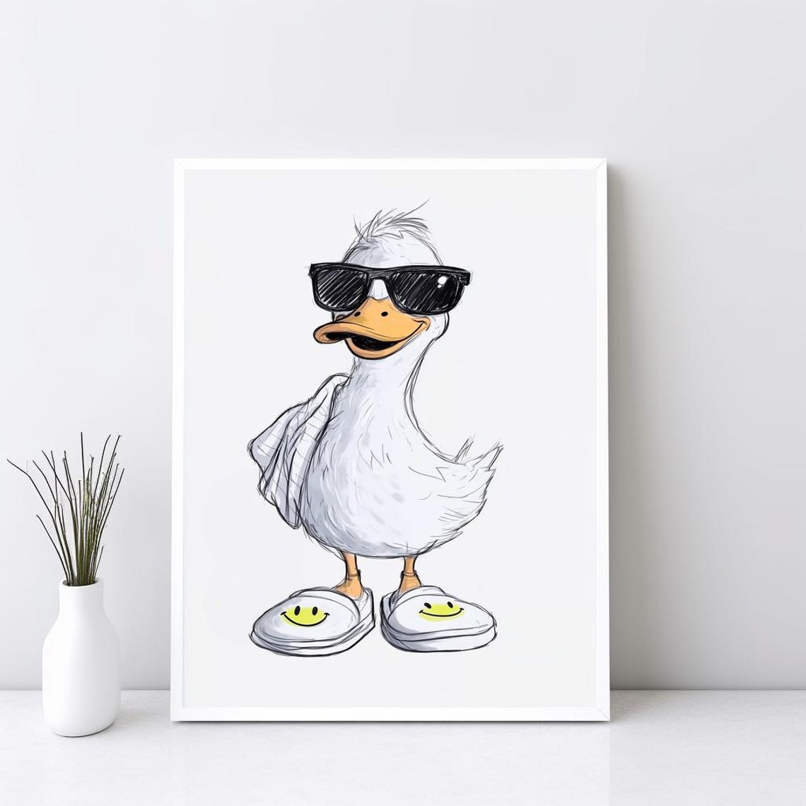 Cool Duck Wearing Sunglasses and Smiley Slippers Funny Kids Poster