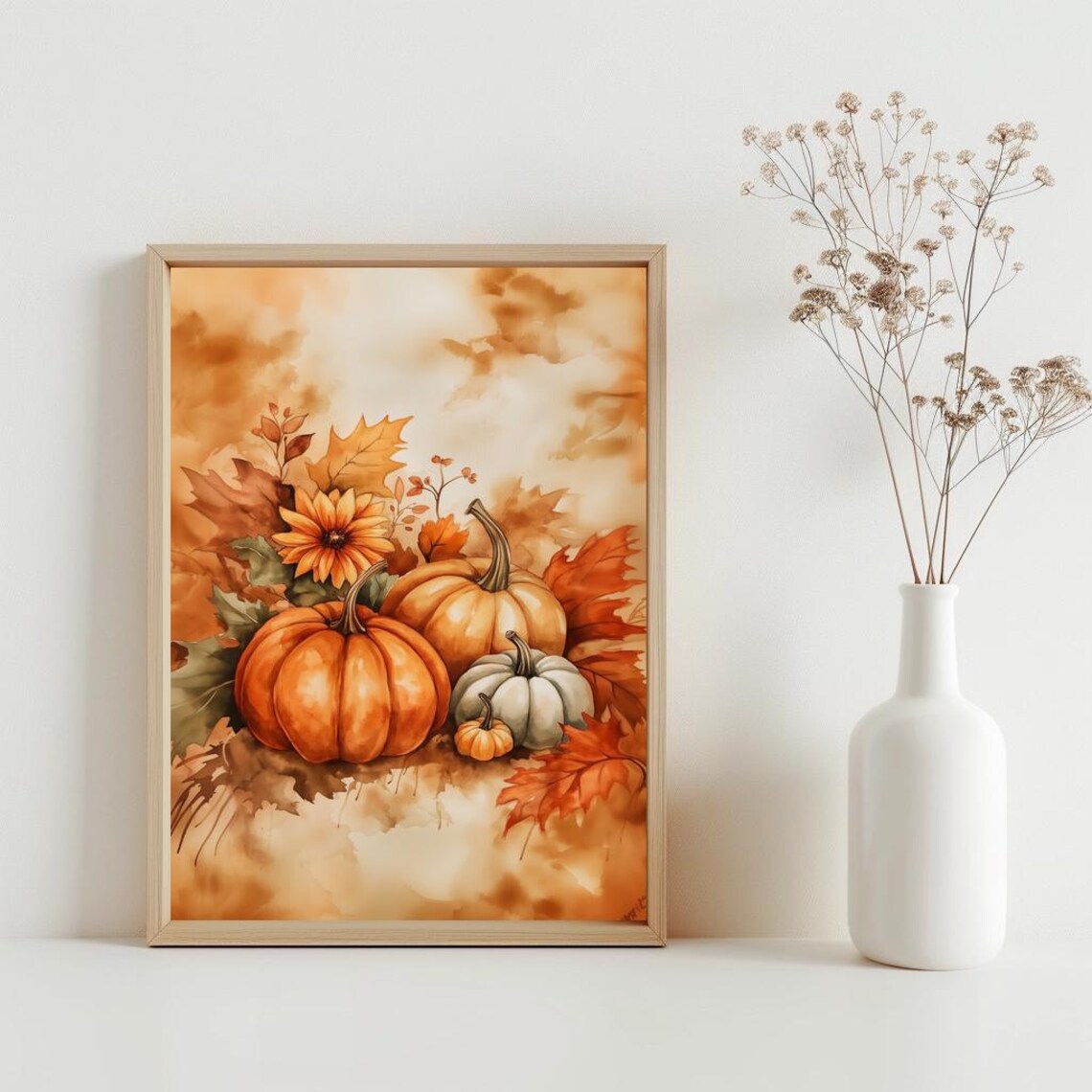 Fall Pumpkins Watercolor Country Harvest Still Life Art Poster