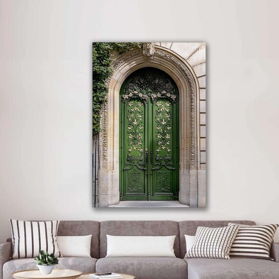 Paris Green Art Nouveau Door With Carved Stone Archway Wall Art