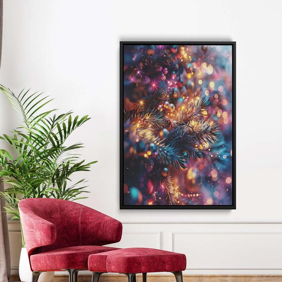 Sparkling Christmas Tree Lights Close Up With Colorful Bokeh Orbs Poster