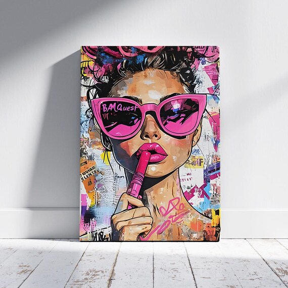 Pop Art Woman with Pink Sunglasses Graffiti Style Fashion Poster