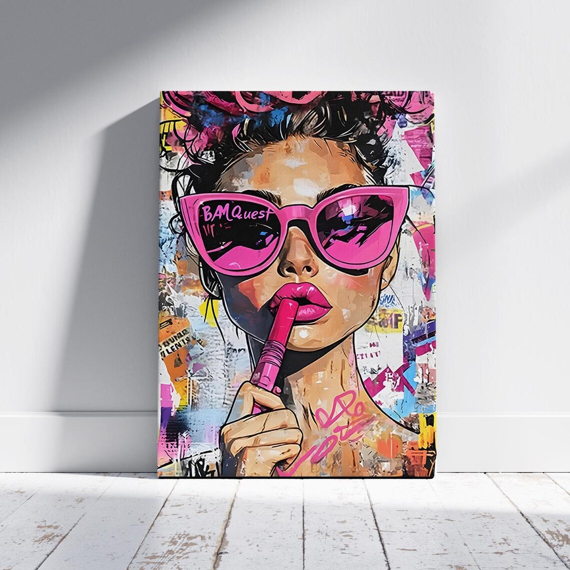 Pop Art Woman with Pink Sunglasses Graffiti Style Fashion Poster
