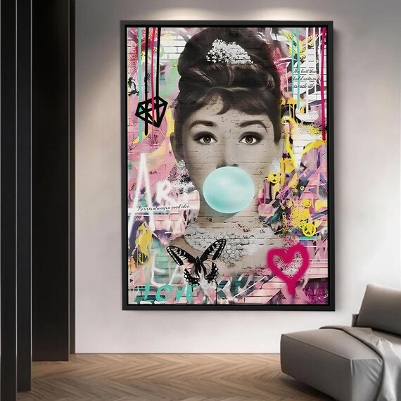 Audrey Hepburn Pop Art Bubblegum Graffiti Colorful Portrait Poster