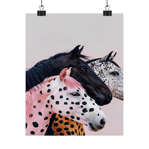 Paper Poster Three Colorful Abstract Horses Wall Art Print Spotted And Leopard Horse Canvas For Modern Home Decor