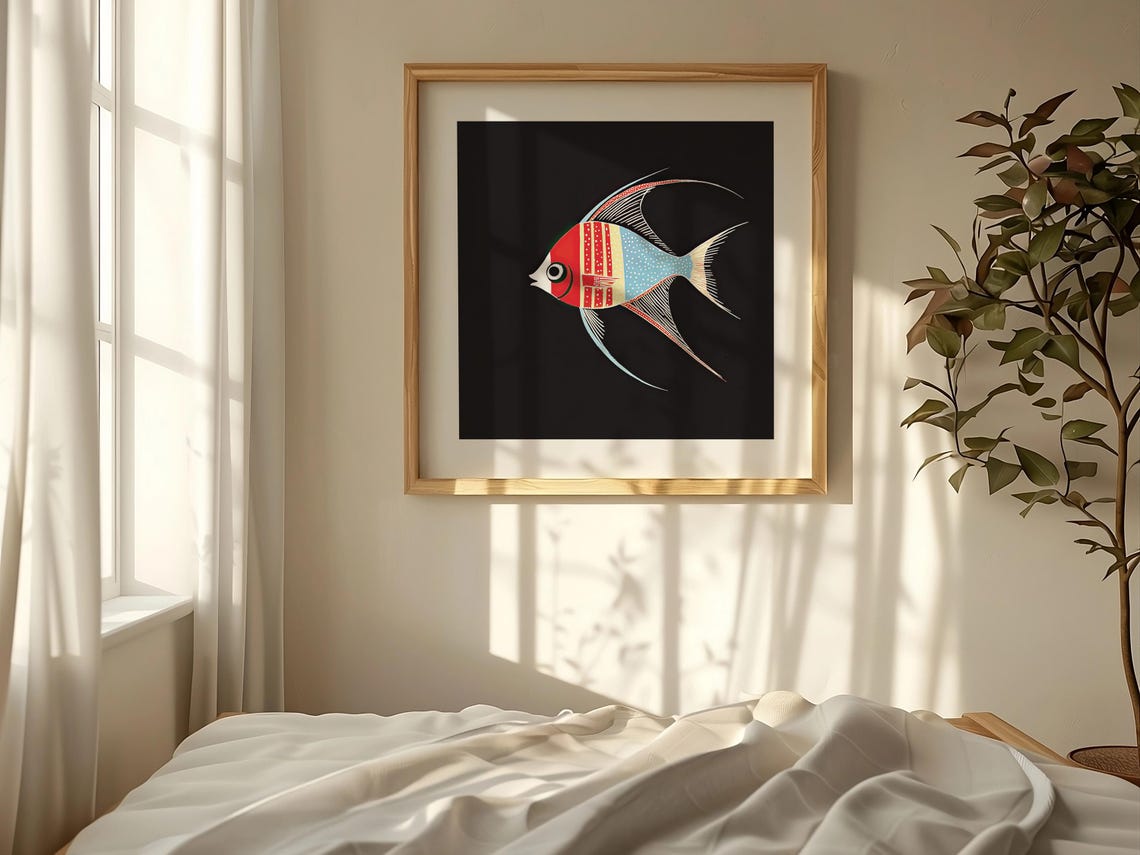 Vintage Tropical Fish Folk Art, Ocean Illustration - Image 2