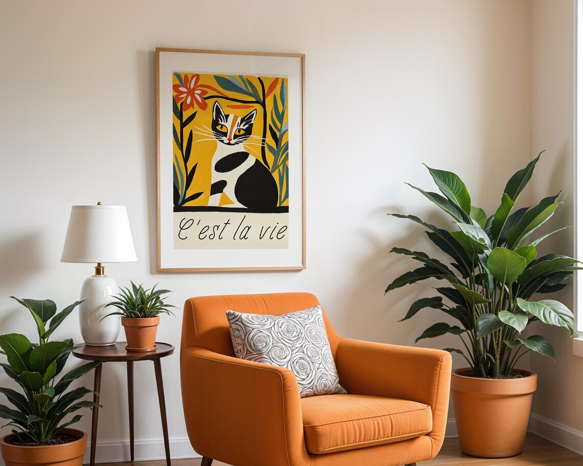 French Vintage Cat Print, Whimsical Retro Illustration - Image 2