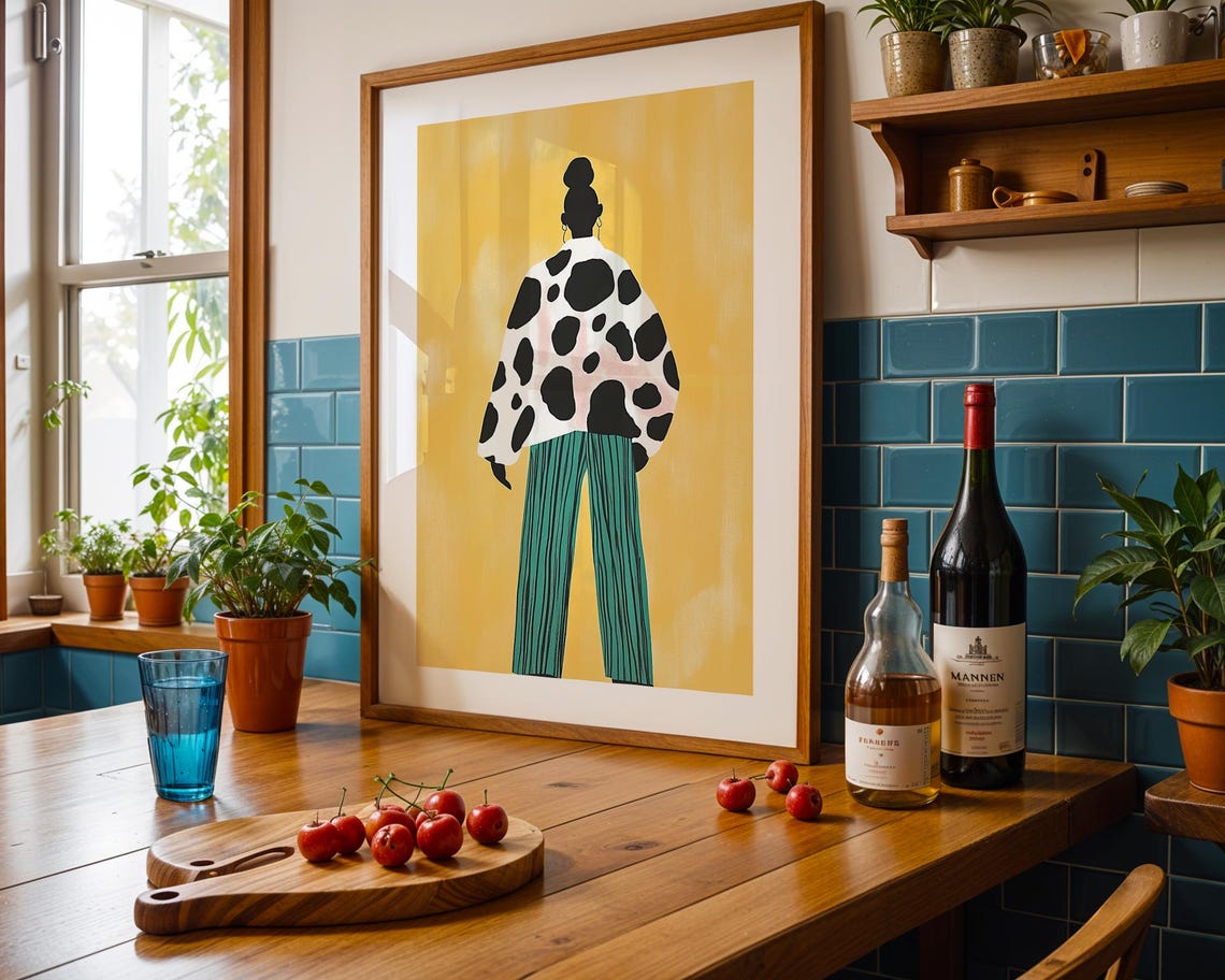 Spotted Jacket Stylish Woman, Minimalist Fashion Illustration - Image 6