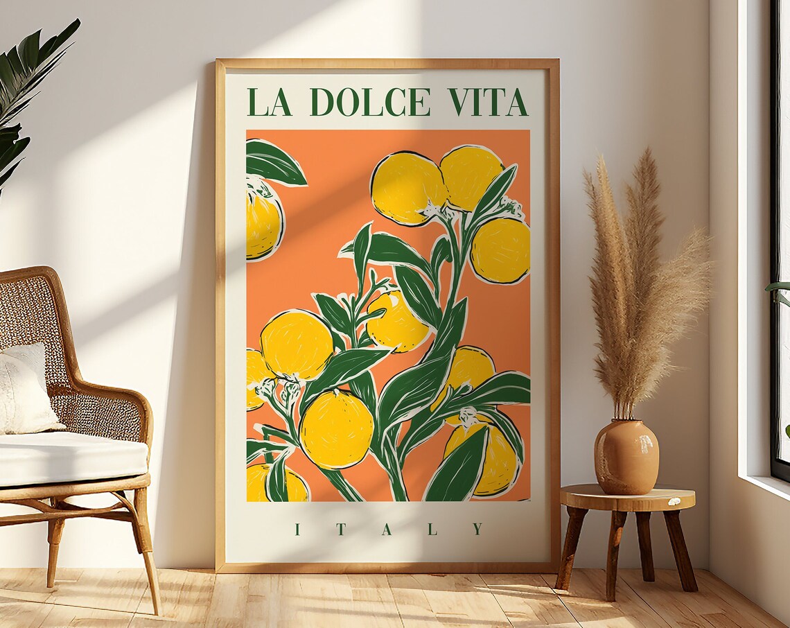 La Dolce Vita Italy Oranges Retro Travel Poster