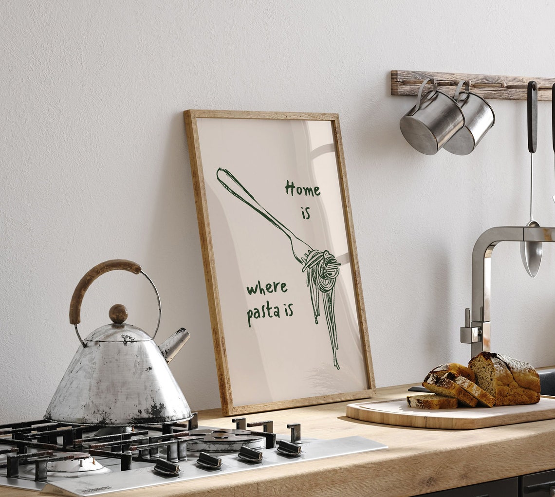 Home Is Where Pasta Is Fork and Spaghetti Retro Kitchen Poster - Image 3